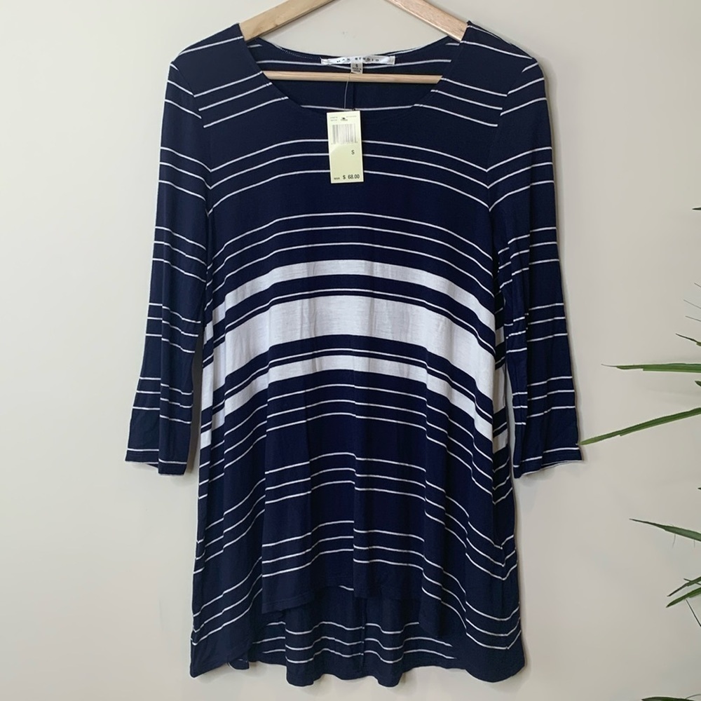 Max Studio || NWT Blue White High Low Long Sleeve Lightweight Round Neck Dress S